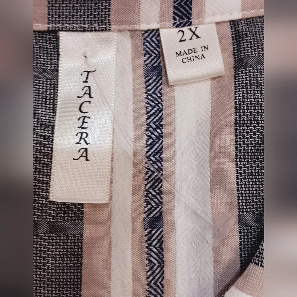 Tacera 100% Cotton Midi Dress Striped White/ Gray Size 2X Button Down